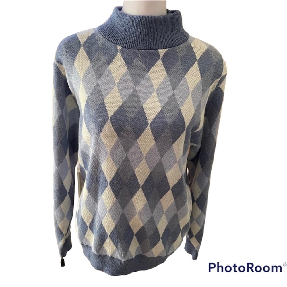 Alfred Dunner Turtleneck Sweater - Blue - Geometrical